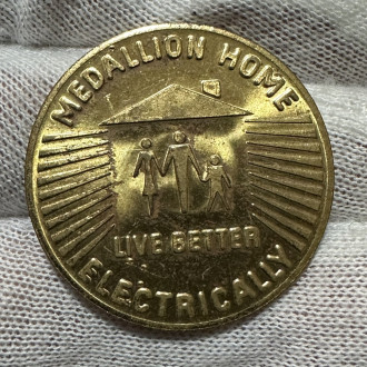 1950s UK Live Better Electrically Medallion Home Bronze Badge Watch Fob Utility Advertising Medal