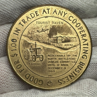 1963 North Battleford $1 Trade Token Civic Arena Farming Saskatchewan Token