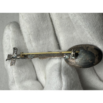 Canada Yukon sterling silver Totem spoon brooch with a silver nugget inside.