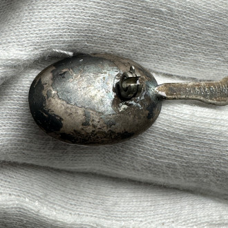 Canada Yukon sterling silver Totem spoon brooch with a silver nugget inside.