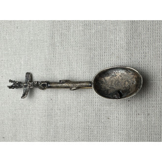 Canada Yukon sterling silver Totem spoon brooch with a silver nugget inside.