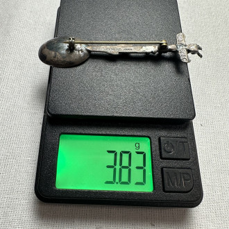 Canada Yukon sterling silver Totem spoon brooch with a silver nugget inside.