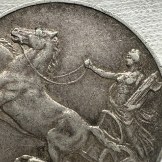 1927 Italy 10 Lire .835 Silver with 2 rosettes