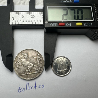 1927 Italy 10 Lire .835 Silver with 2 rosettes