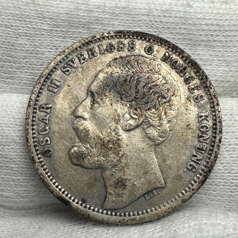 1875 Sweden 1 Krona antique silver coin King Oscar II