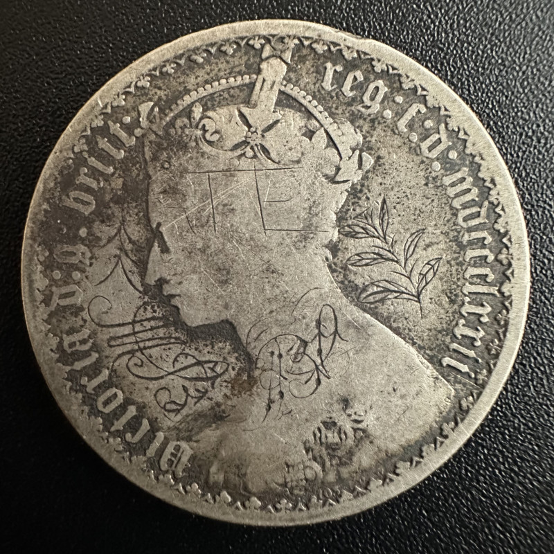 1872 Great Britain  Gothic Florin One Florin Engraved KM 746.4