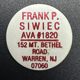 American Vecturist Association Token Warren NJ Frank P Siwiec Plastic Token