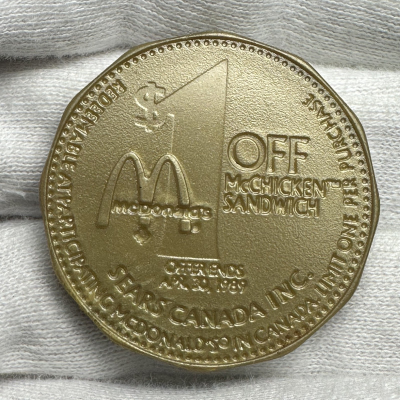 1989 Canada 1 Dollar Food Token Big Mac Mcchicken Plastic Token