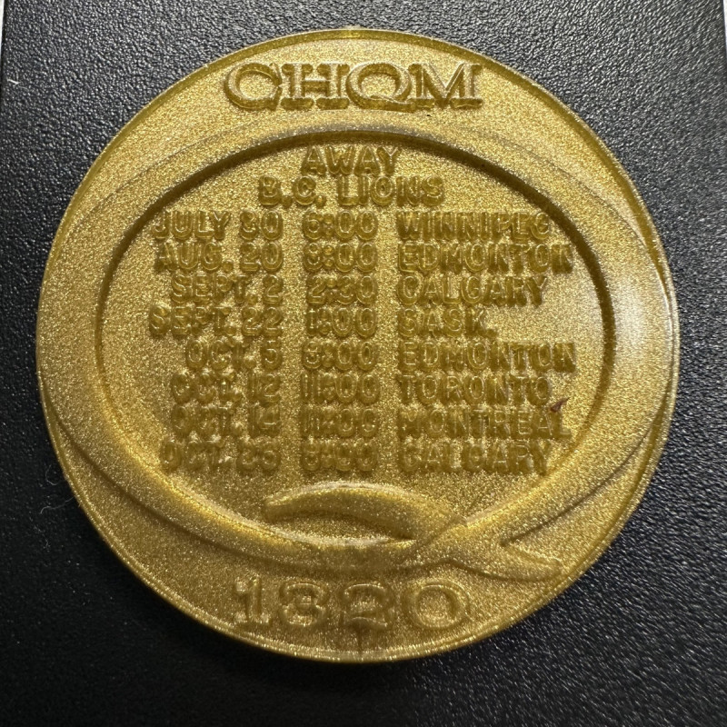 1968 BC Radio CHQM 1320 BC Lions CFL Football Schedule Plastic Token