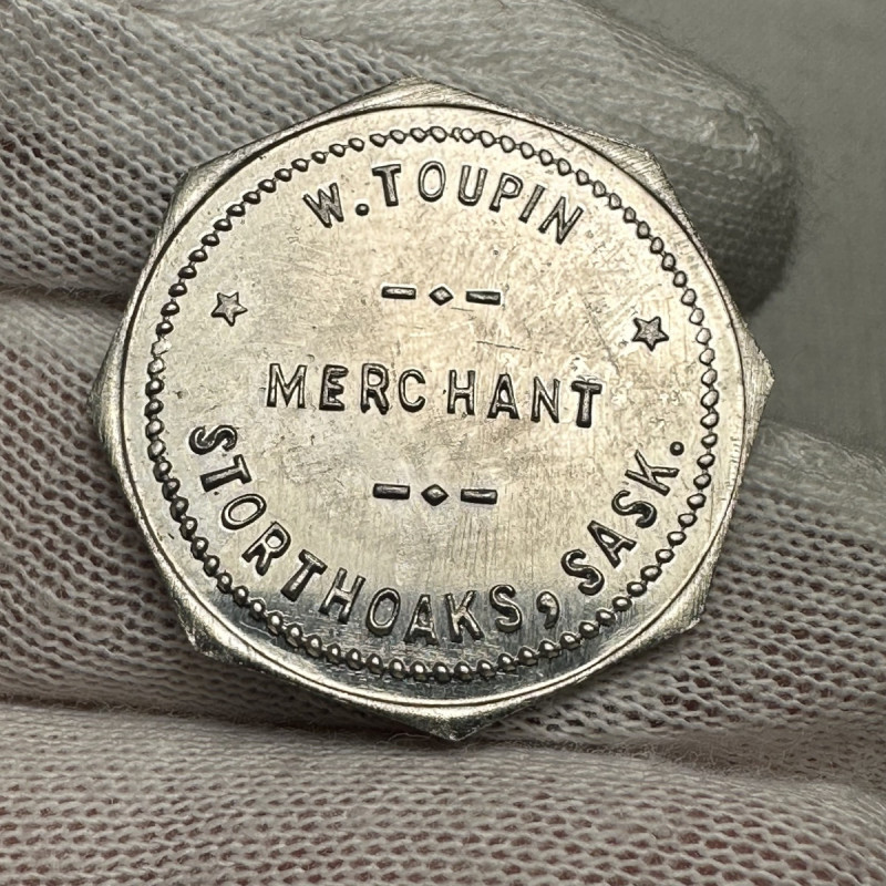 Lot of 2 Merchant W Toupin Tokens 25 Cents and 5 Cents Storthoaks Saskatchewan